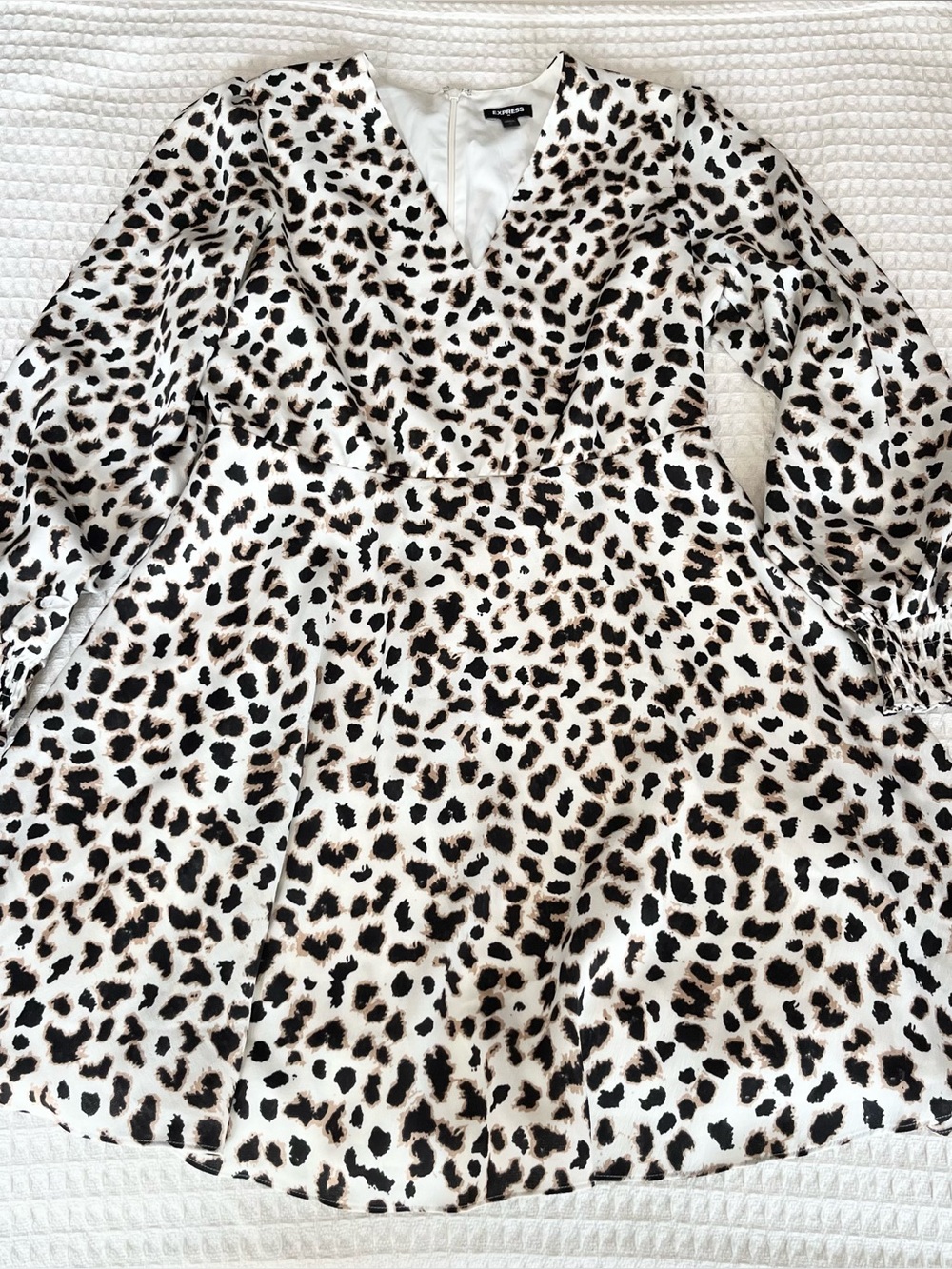 Express Leopard Print Long Sleeve Dress - Black, White, Brown medium